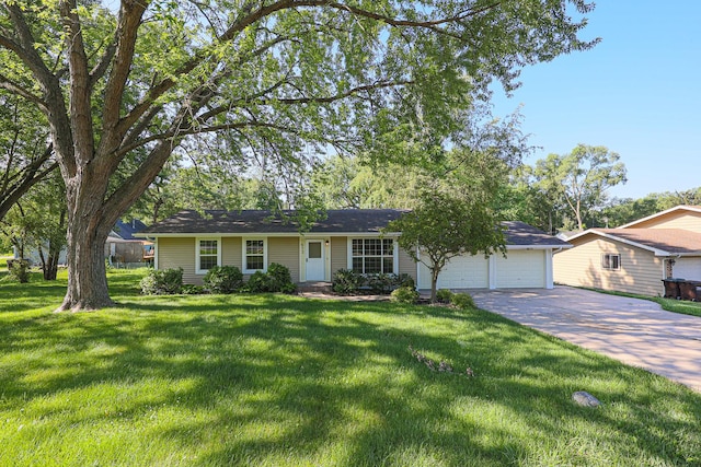 413 Channel Dr, Island Lake, IL 60042 - ranch-style house with driveway, a front lawn, and an attached garage