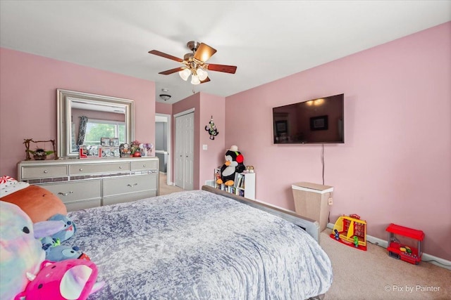 9196 Falcon Greens Dr, Lakewood, IL 60014 - carpeted bedroom with ceiling fan and a closet