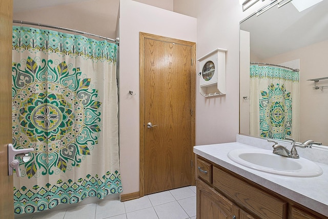 8542 Monaghan Dr, Tinley Park, IL 60487 - full bathroom with vanity, tile patterned floors, and a shower with shower curtain