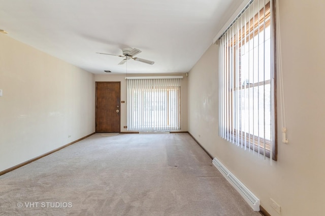 205 W 29th Pl S, Chicago Heights, IL 60411 - empty room with baseboard heating, ceiling fan, and carpet