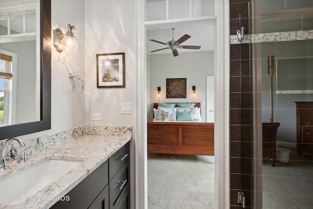 6531 W Cedar Ct, Monee, IL 60449 - full bathroom with connected bathroom, vanity, a ceiling fan, and tiled shower