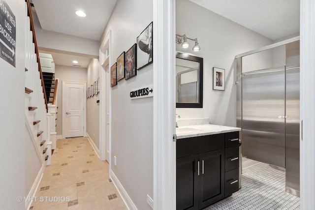 6531 W Cedar Ct, Monee, IL 60449 - hallway featuring recessed lighting, stairway, and light tile patterned floors