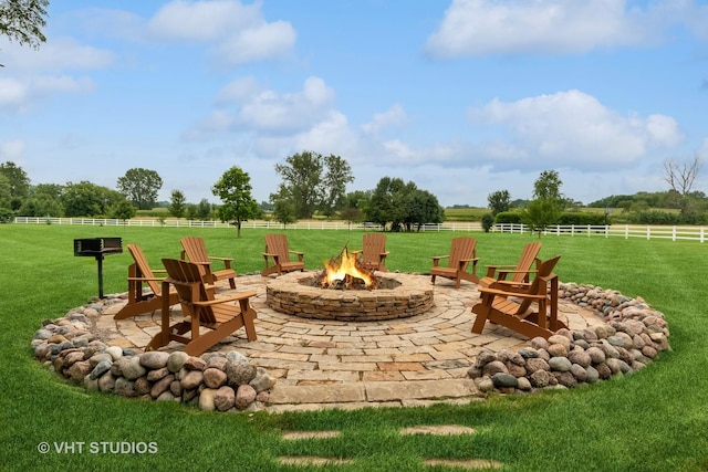 6531 W Cedar Ct, Monee, IL 60449 - view of patio featuring a fire pit and a view of rural / pastoral area