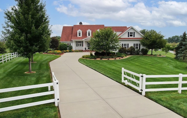6531 W Cedar Ct, Monee, IL 60449 - cape cod house featuring a fenced front yard, a chimney, and concrete driveway