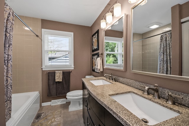 228 S Glendale Ave, Barrington, IL 60010 - full bath with tile patterned flooring, double vanity, and shower / bath combination with curtain