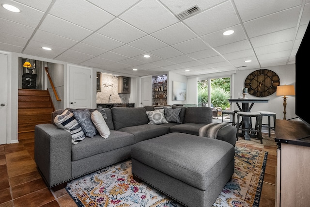 228 S Glendale Ave, Barrington, IL 60010 - living area featuring bar, stairway, a paneled ceiling, and recessed lighting