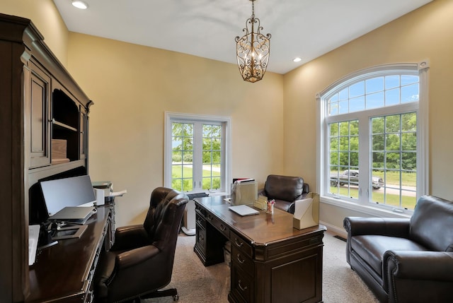 18013 Saint Andrews Dr, Marengo, IL 60152 - office space featuring carpet flooring, a chandelier, and recessed lighting