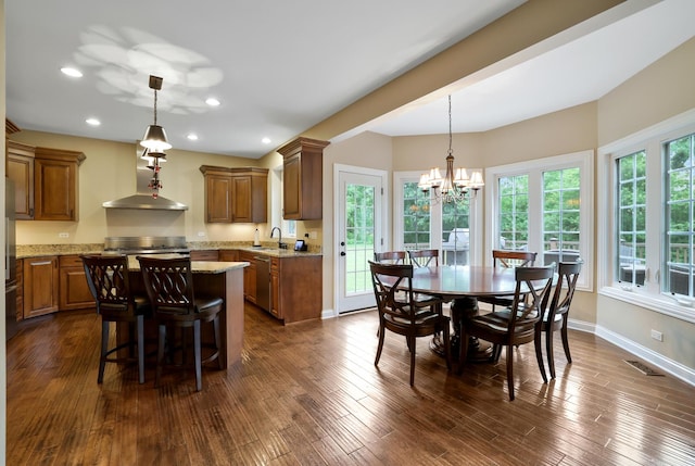 18013 Saint Andrews Dr, Marengo, IL 60152 - dining area featuring a chandelier, recessed lighting, and dark wood finished floors