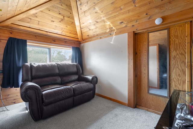 1314 Wesley Ave, Berwyn, IL 60402 - living area with vaulted ceiling, carpet floors, wood ceiling, and wooden walls
