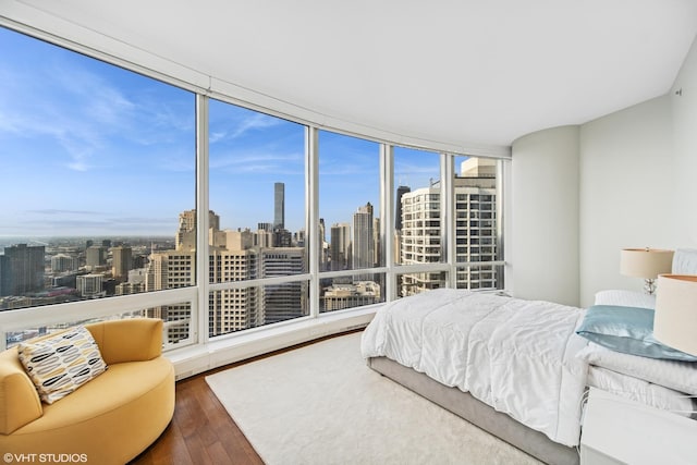 401 N Wabash Ave Unit 33Ab, Chicago, IL 60611 - bedroom with a view of skyline and wood finished floors