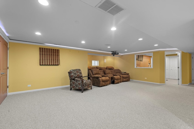 290 Knox Park Rd, Lake Zurich, IL 60047 - living room featuring recessed lighting, light carpet, and ornamental molding