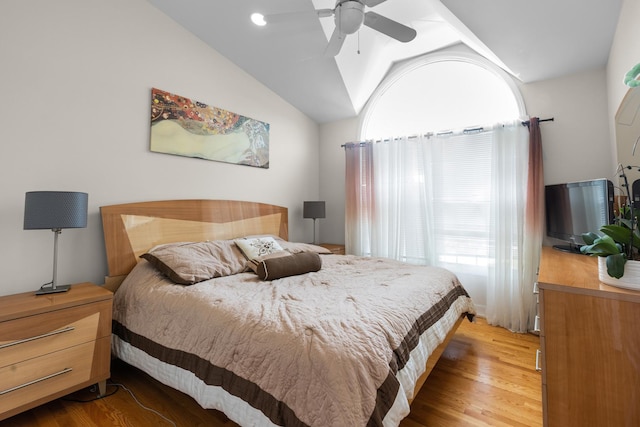 290 Knox Park Rd, Lake Zurich, IL 60047 - bedroom featuring multiple windows, wood finished floors, vaulted ceiling, and a ceiling fan