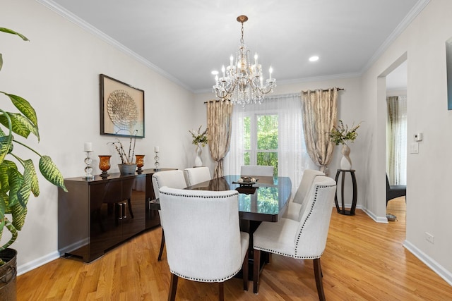 290 Knox Park Rd, Lake Zurich, IL 60047 - dining space with a chandelier, light wood-style flooring, crown molding, and recessed lighting