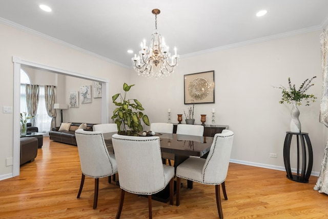290 Knox Park Rd, Lake Zurich, IL 60047 - dining space with a chandelier, light wood-style floors, ornamental molding, and recessed lighting