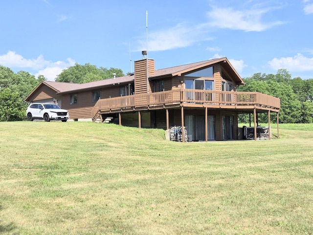 1928 Hidden Valley Dr, Lanark, IL 61046 - rear view of property with a wooden deck, a yard, and a chimney