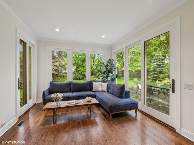 622 Kenilworth Ave, Kenilworth, IL 60043 - sunroom / solarium with french doors, wood finished floors, crown molding, and recessed lighting