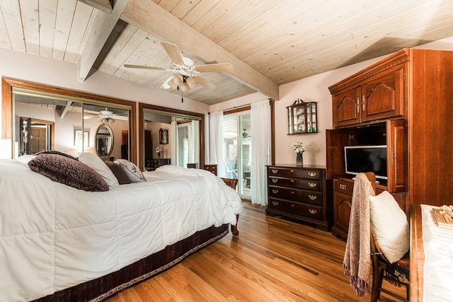 817 Meadow Ln, Sycamore, IL 60178 - bedroom featuring light wood-style flooring, wooden ceiling, and a ceiling fan