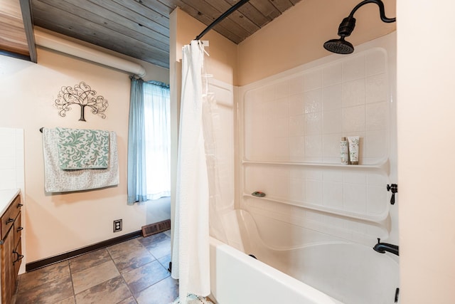 817 Meadow Ln, Sycamore, IL 60178 - bathroom with shower / bath combo, vanity, and wood ceiling
