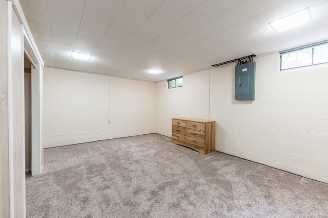 817 Meadow Ln, Sycamore, IL 60178 - basement with electric panel, carpet, and concrete block wall