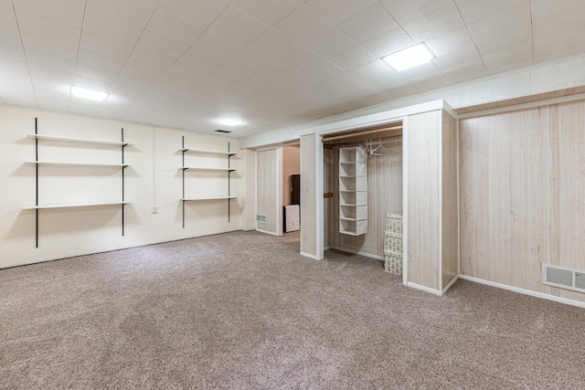 817 Meadow Ln, Sycamore, IL 60178 - unfurnished bedroom with carpet, two closets, and wood walls