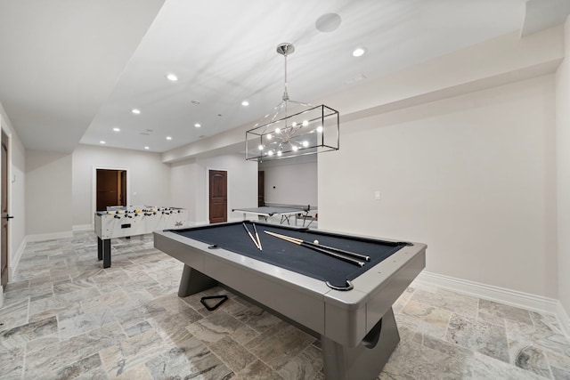 6403 S Garfield Ave, Burr Ridge, IL 60527 - game room featuring stone tile flooring, recessed lighting, and billiards table