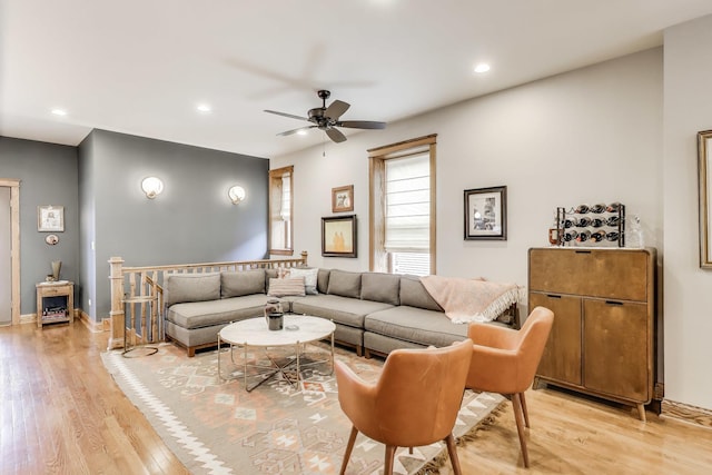 2333 N Spaulding Ave, Chicago, IL 60647 - living area with a ceiling fan, light wood-style flooring, and recessed lighting