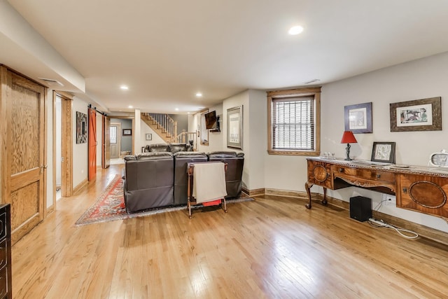 2333 N Spaulding Ave, Chicago, IL 60647 - living room featuring light wood finished floors, stairs, and recessed lighting