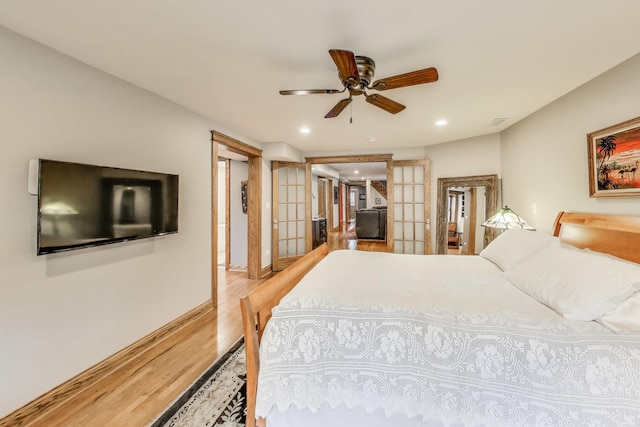 2333 N Spaulding Ave, Chicago, IL 60647 - bedroom featuring wood finished floors, french doors, recessed lighting, and a ceiling fan