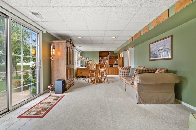 700 Monroe Dr, Lindenhurst, IL 60046 - living area featuring a paneled ceiling, carpet floors, and recessed lighting