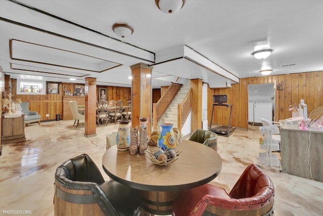 25 E 150th St, Harvey, IL 60426 - dining space featuring wooden walls and stairs