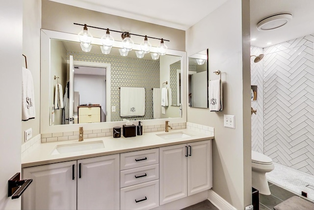 2136 W Schiller St Unit 1R, Chicago, IL 60622 - full bathroom featuring double vanity, tiled shower, and tasteful backsplash