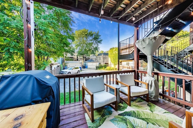 2136 W Schiller St Unit 1R, Chicago, IL 60622 - wooden terrace featuring area for grilling and stairway
