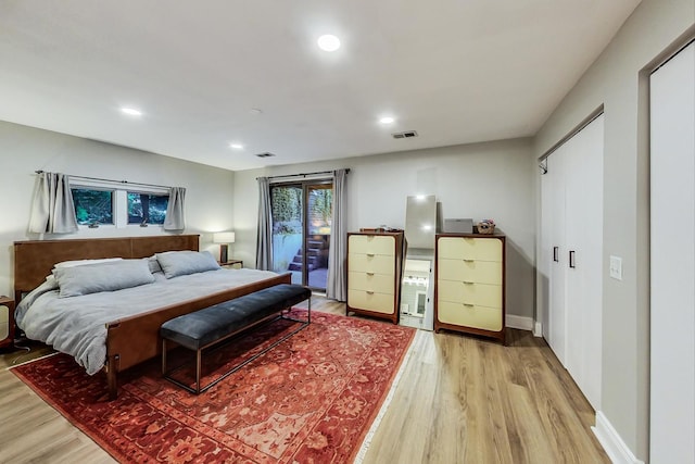 2136 W Schiller St Unit 1R, Chicago, IL 60622 - bedroom featuring light wood-style flooring, access to outside, and recessed lighting