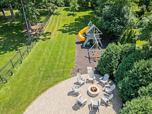 4603 Oakwood Ave, Downers Grove, IL 60515 - view of yard with an outdoor fire pit, a playground, and a patio area