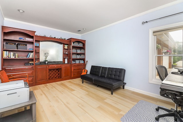 15442 W Purley Ct, Homer Glen, IL 60491 - office area featuring light wood-style flooring and crown molding