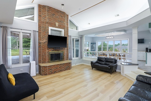 15442 W Purley Ct, Homer Glen, IL 60491 - living area with wood finished floors, high vaulted ceiling, and a fireplace
