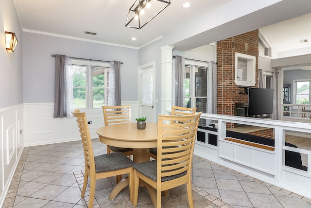 15442 W Purley Ct, Homer Glen, IL 60491 - dining area with a wainscoted wall, recessed lighting, ornamental molding, inlaid floor details, and a decorative wall