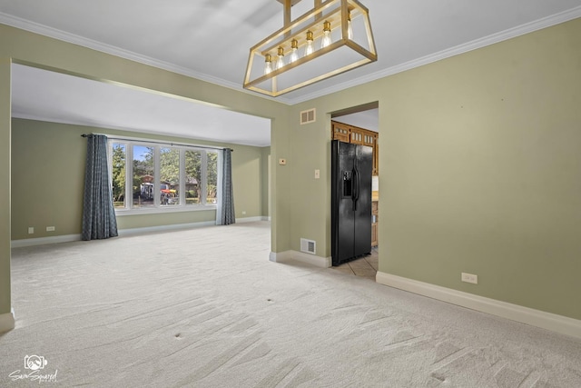 658 Brookside Ln, Frankfort, IL 60423 - empty room featuring light colored carpet, ornamental molding, and a chandelier