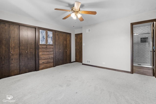 658 Brookside Ln, Frankfort, IL 60423 - unfurnished bedroom featuring light carpet, ensuite bath, a ceiling fan, and two closets