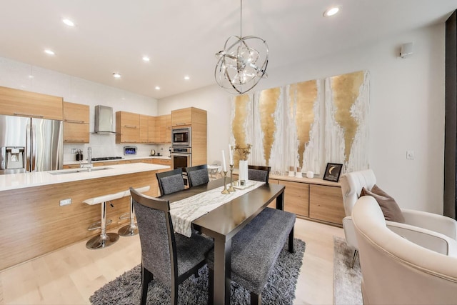 922 N Hermitage Ave Unit 1, Chicago, IL 60622 - dining area featuring a chandelier, recessed lighting, and light wood-type flooring