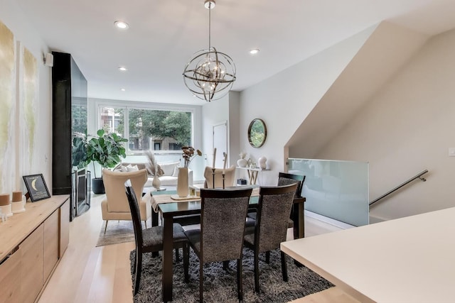 922 N Hermitage Ave Unit 1, Chicago, IL 60622 - dining space featuring light wood-style flooring, a chandelier, and recessed lighting