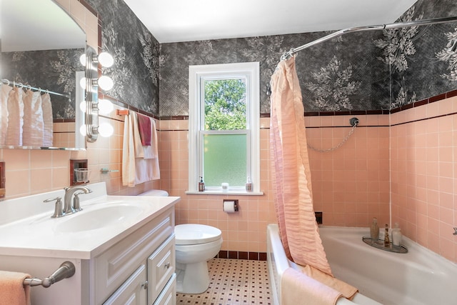 400 Selborne Rd, Riverside, IL 60546 - full bath featuring tile walls, vanity, and shower / bathtub combination with curtain