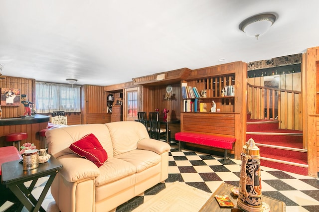 400 Selborne Rd, Riverside, IL 60546 - living room featuring tile patterned floors and wood walls