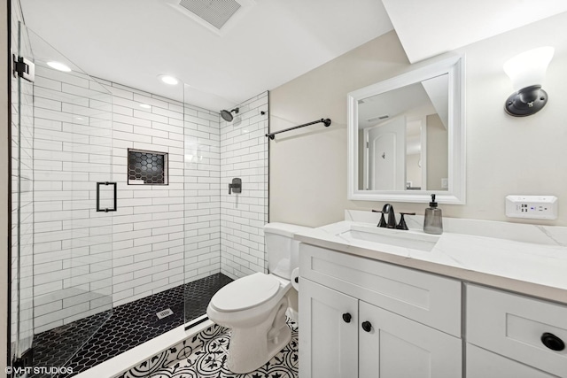 588 Glendale Ave, Glen Ellyn, IL 60137 - full bathroom with a stall shower, vanity, tile patterned floors, and recessed lighting