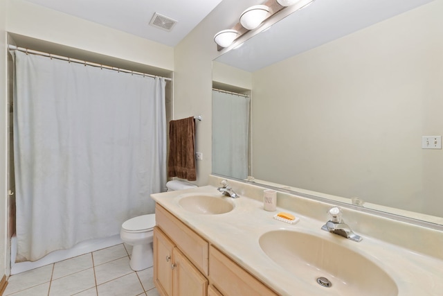 2301 Kerry Ln, Darien, IL 60561 - bathroom with tile patterned flooring, double vanity, and curtained shower