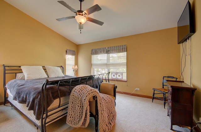 381 Chesapeake Ln, Oswego, IL 60543 - carpeted bedroom with lofted ceiling and a ceiling fan