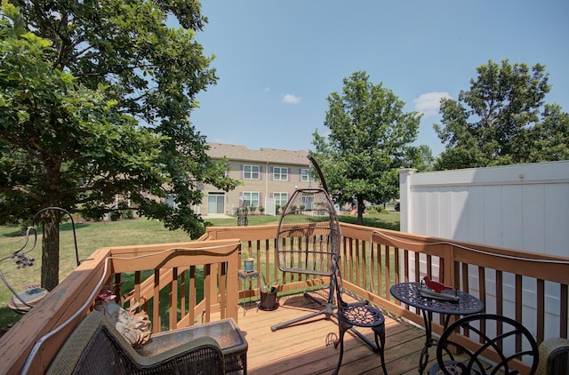 381 Chesapeake Ln, Oswego, IL 60543 - wooden terrace featuring a lawn
