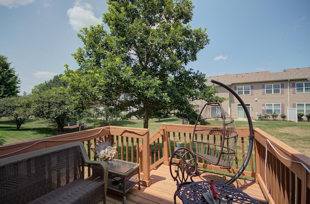 381 Chesapeake Ln, Oswego, IL 60543 - wooden deck featuring a yard