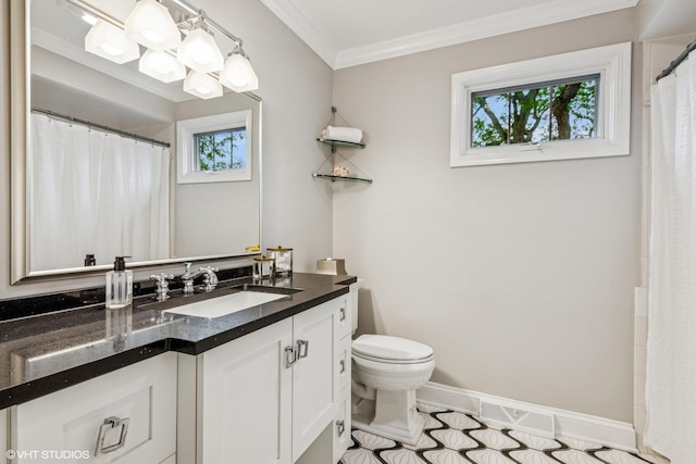 261 Woodstock Ave, Glen Ellyn, IL 60137 - full bathroom with vanity, plenty of natural light, crown molding, tile patterned floors, and a shower with curtain