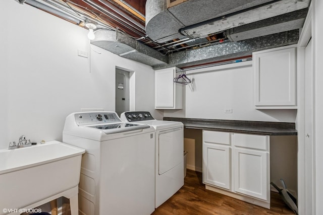 261 Woodstock Ave, Glen Ellyn, IL 60137 - washroom with cabinet space, independent washer and dryer, dark wood finished floors, and electric panel